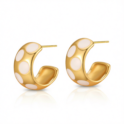 White Enamel & 18K Gold-Plated Spot Huggie Earrings