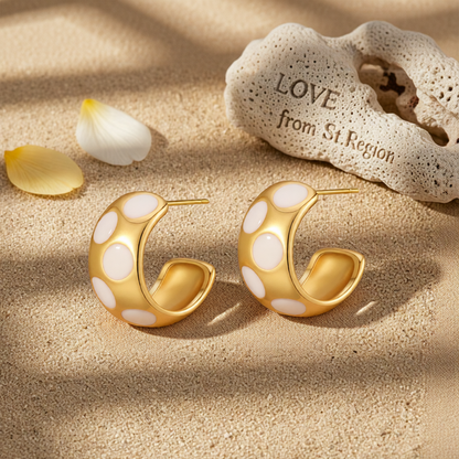 White Enamel & 18K Gold-Plated Spot Huggie Earrings