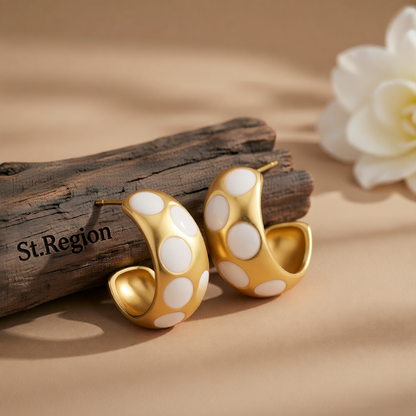 White Enamel & 18K Gold-Plated Spot Huggie Earrings