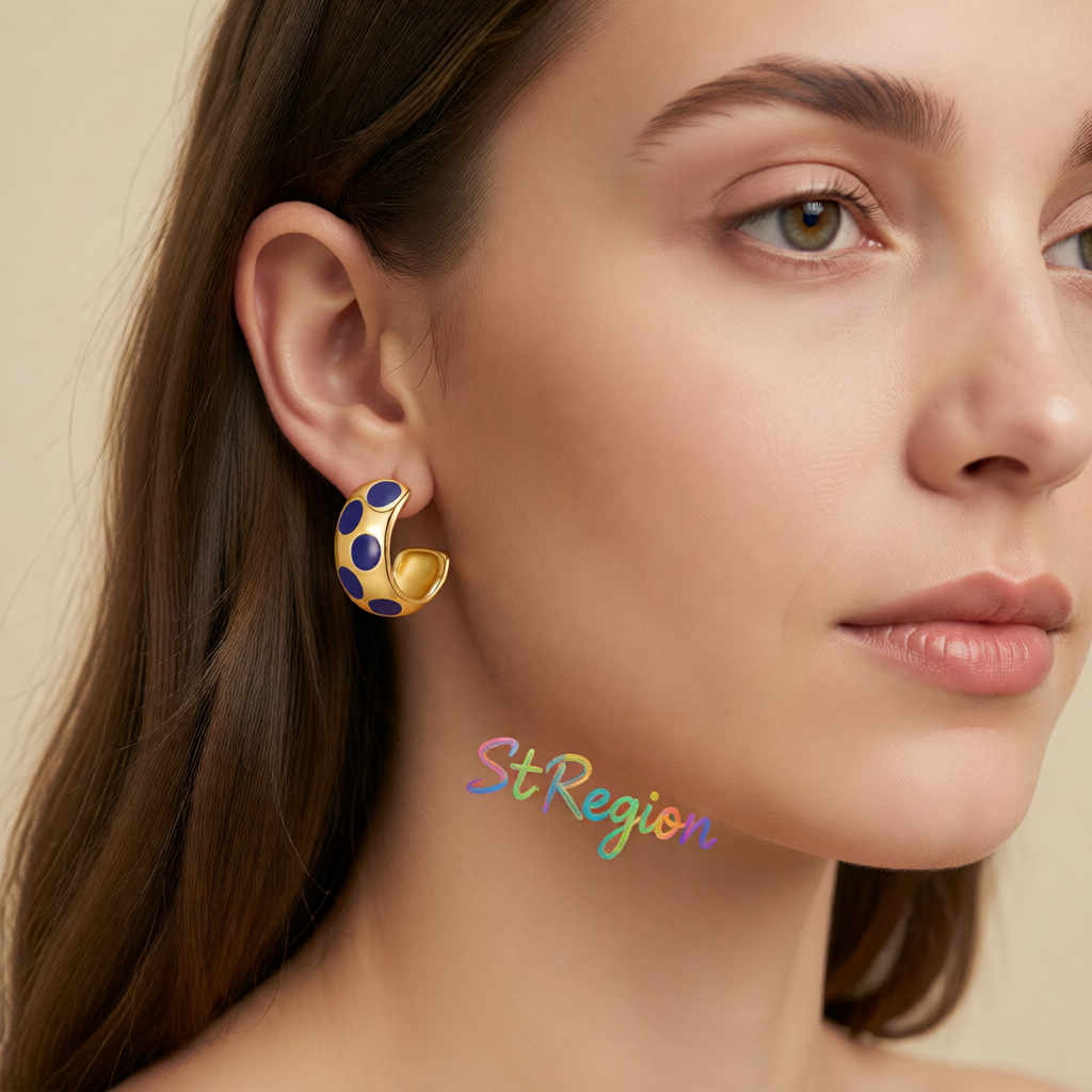 Navy Enamel & 18K Gold-Plated Spot Huggie Earrings