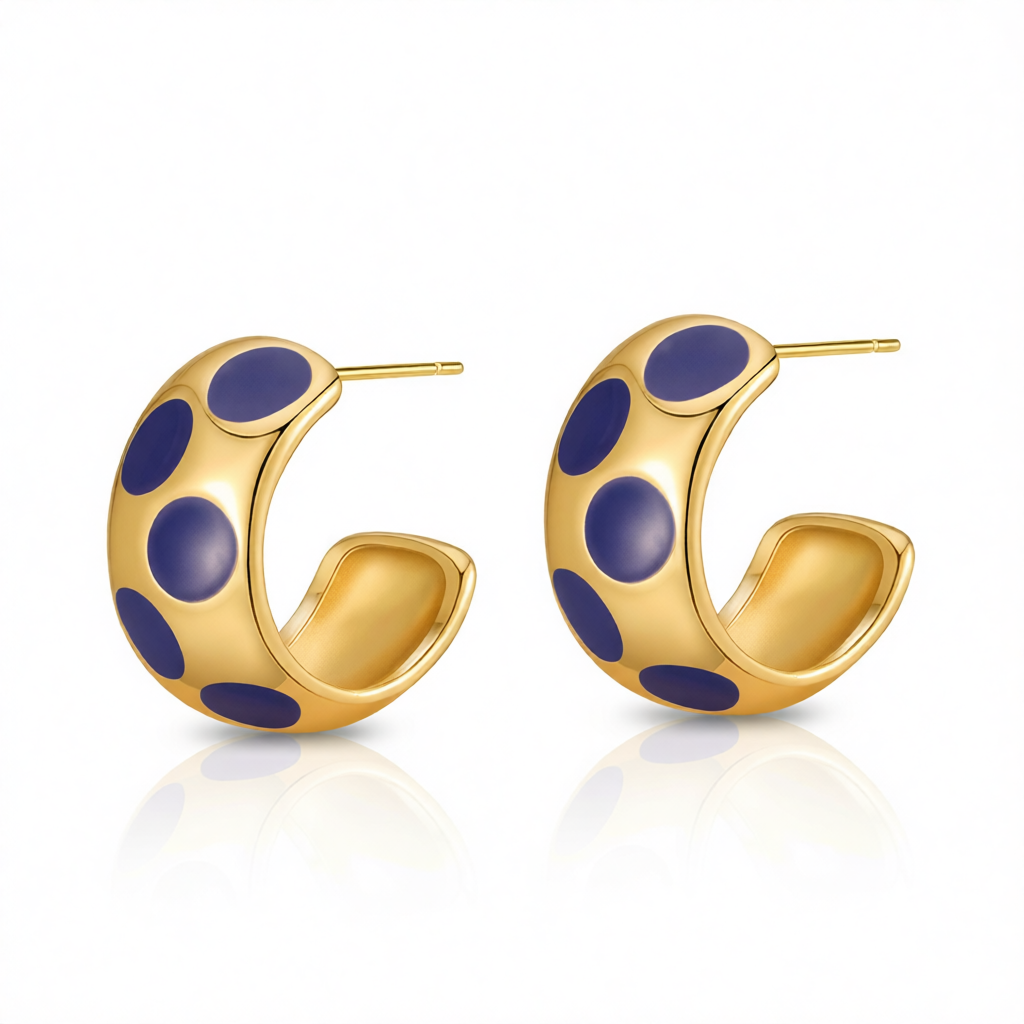 Navy Enamel & 18K Gold-Plated Spot Huggie Earrings