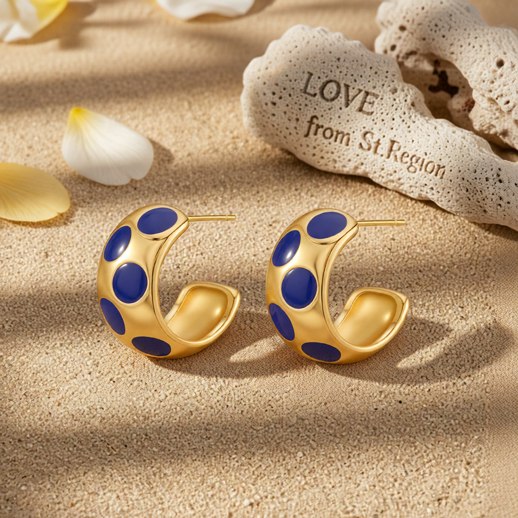 Navy Enamel & 18K Gold-Plated Spot Huggie Earrings