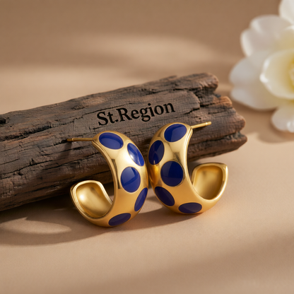Navy Enamel & 18K Gold-Plated Spot Huggie Earrings