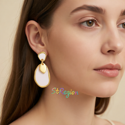 White Enamel & 18K Gold-Plated Irregular Oval Drop Earring
