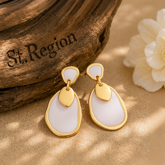 White Enamel & 18K Gold-Plated Irregular Oval Drop Earring