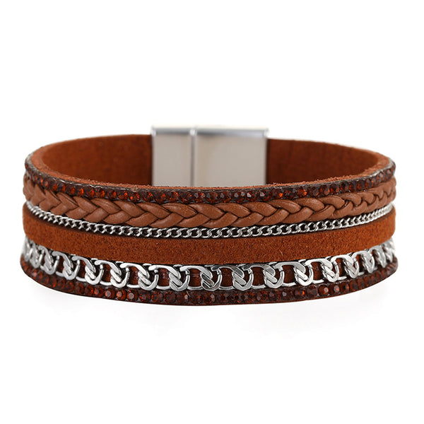 Brown Polystyrene & Cubic Zirconia Silvertone Curb-Chain Bracelet