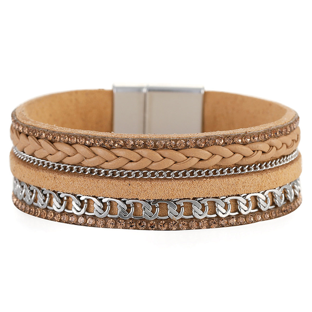 Coffee Polystyrene and Cubic Zirconia Silver-Plated Curb-Chain Bracelet, silver bracelet for women, front view
