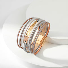 Gray Polystyrene & 18K Gold-Plated Layered Curved-Bar Charm Bracelet