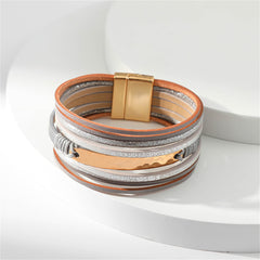 Gray Polystyrene & 18K Gold-Plated Layered Curved-Bar Charm Bracelet