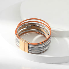 Gray Polystyrene & 18K Gold-Plated Layered Curved-Bar Charm Bracelet