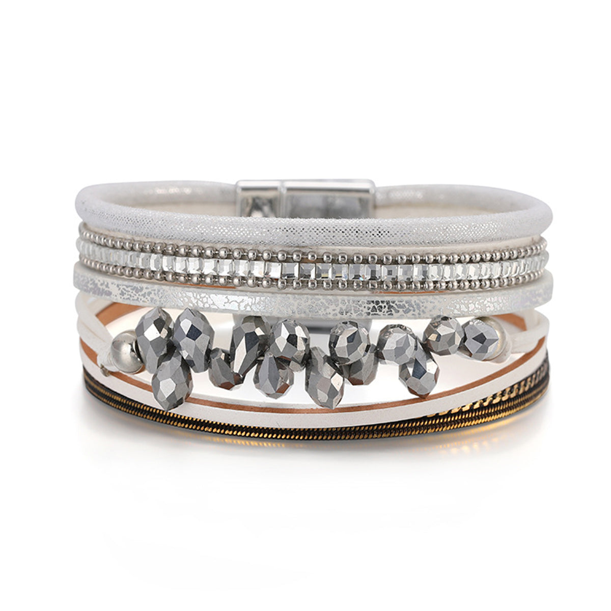 White Cubic Zirconia and Polystyrene Layered Bracelet, bracelet for women, elegant gift for her, front view
