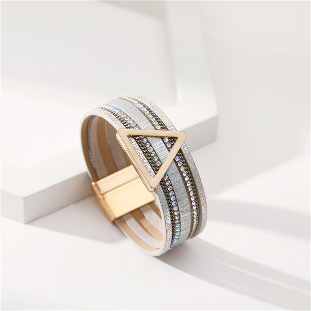 Polystyrene & Cubic Zirconia 18K Gold-Plated Triangle Layered Bracelet