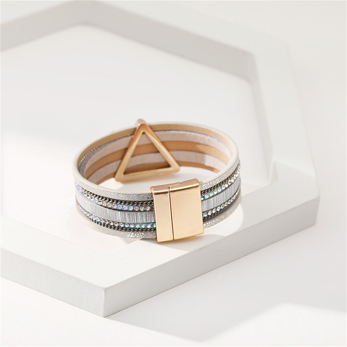 Polystyrene & Cubic Zirconia 18K Gold-Plated Triangle Layered Bracelet