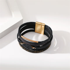 Fashionable black leather bracelet enhanced with 18K gold-plated accents, ideal for elevating your everyday style.