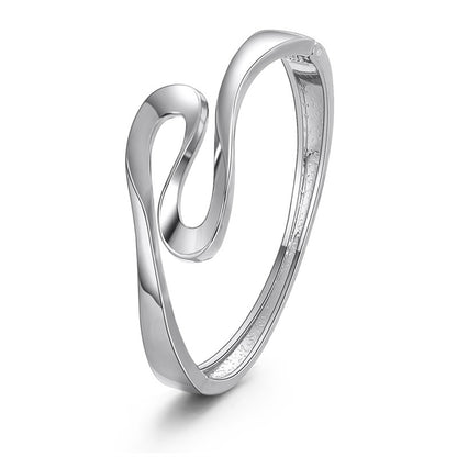 Silver-Plated Ribbon Bangle, silver bangle bracelet, dainty minimalist design, side view