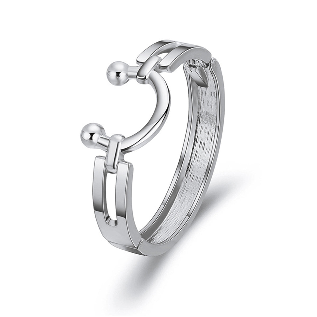 Silver ring with two spherical accents on the sides, designed as a saddle bangle for a stylish look.