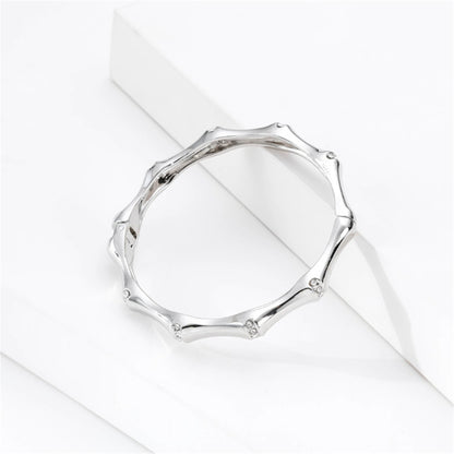 Cubic Zirconia and Silver-Plated Bamboo Bangle, silver bangle bracelet, everyday style, styled look