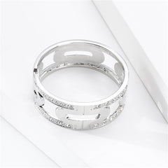 Silver-plated bangle embellished with side diamonds, accompanied by a cubic zirconia and silver-plated lock bangle.