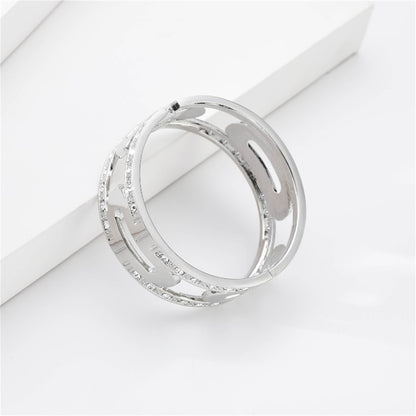 Cubic Zirconia and Silver-Plated Lock Bangle, silver bangle bracelet, vintage-inspired design, styled look