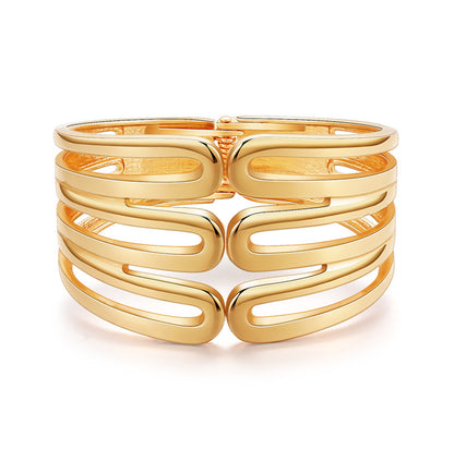18K Gold-Plated Pins Layered Hinge Bangle, gold bangle bracelet, elegant gift for her, front view