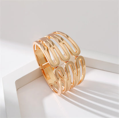18K Gold-Plated Pins Layered Hinge Bangle, gold bangle bracelet, elegant gift for her, side view