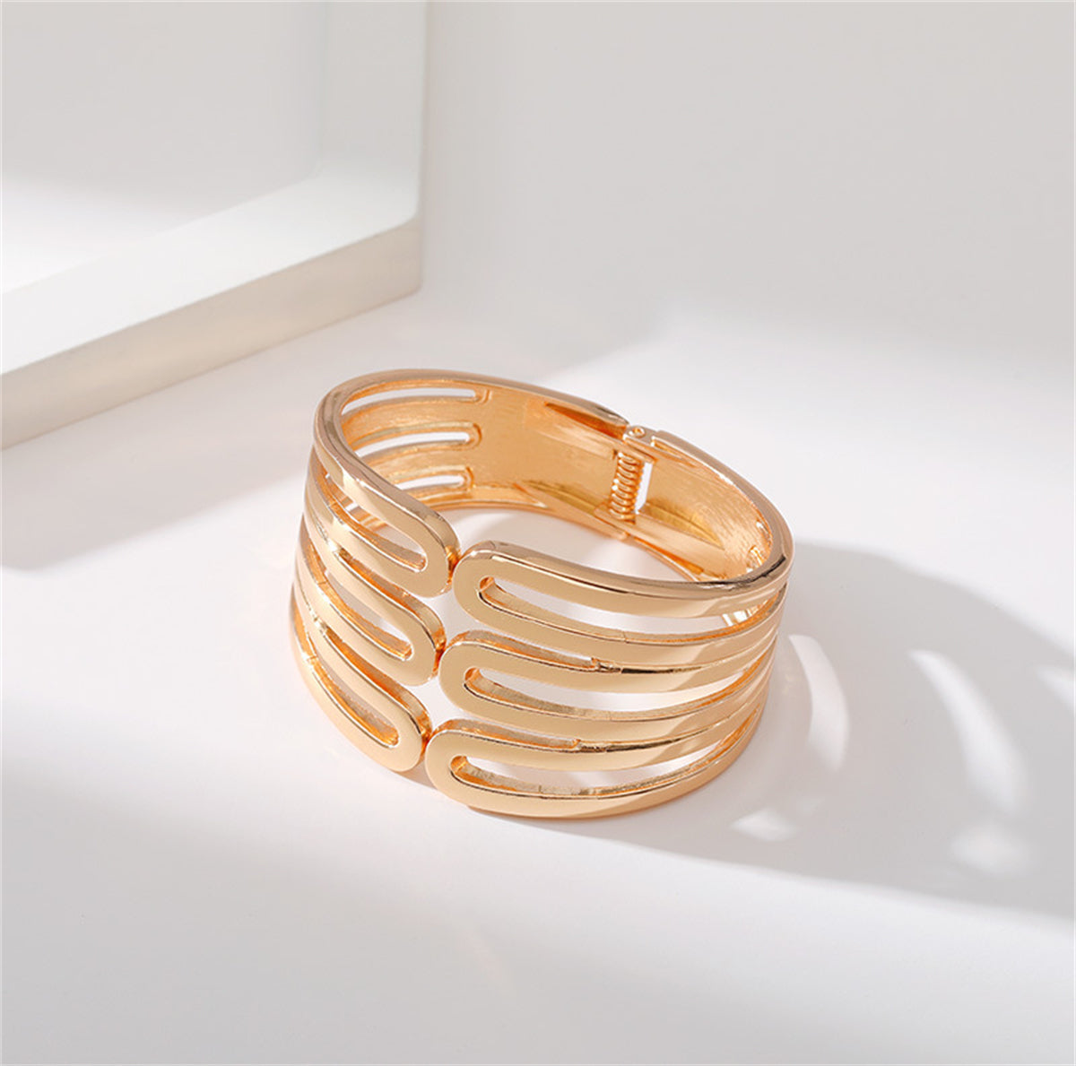 18K Gold-Plated Pins Layered Hinge Bangle, gold bangle bracelet, elegant gift for her, detail close-up