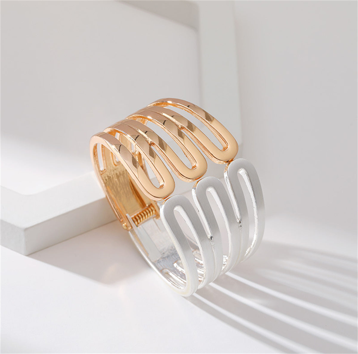 Two Tone Pins Layered Hinge Bangle