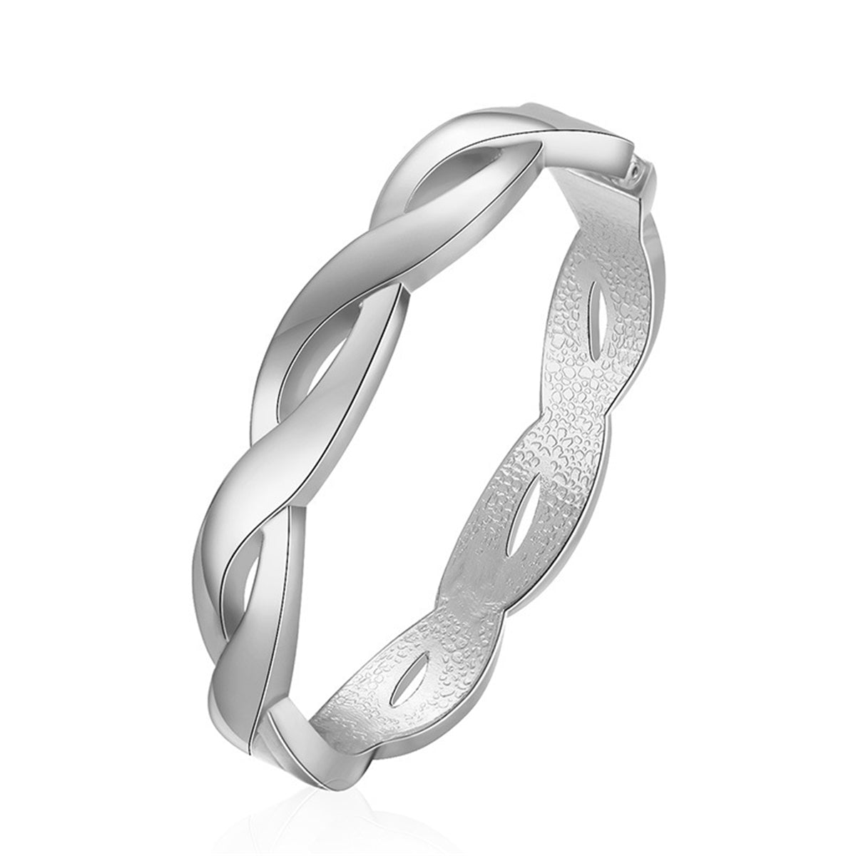 A silver-plated bangle featuring a twisted design, resembling a silver-plated twine bangle, showcasing elegance and craftsmanship.