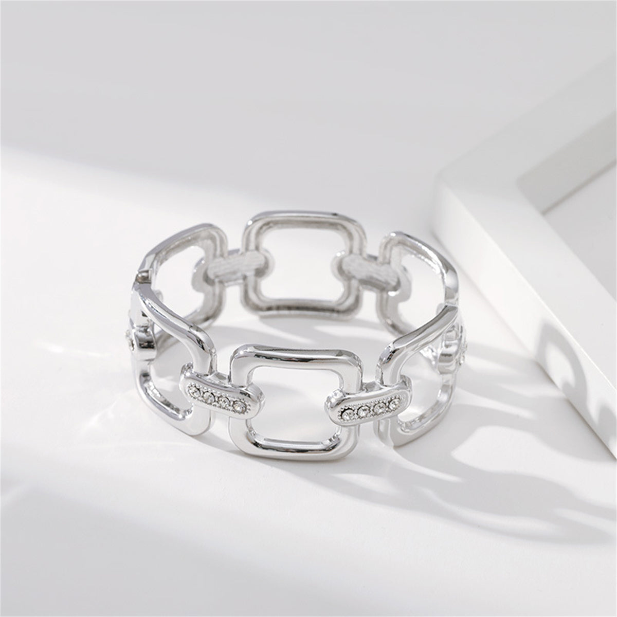 Cubic Zirconia & Silver-Plated Open Square Bangle
