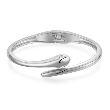 Cubic Zirconia and Silver-Plated Snake Bypass Bangle, silver bangle bracelet, elegant gift for her, front view