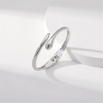 Cubic Zirconia and Silver-Plated Snake Bypass Bangle, silver bangle bracelet, elegant gift for her, side view