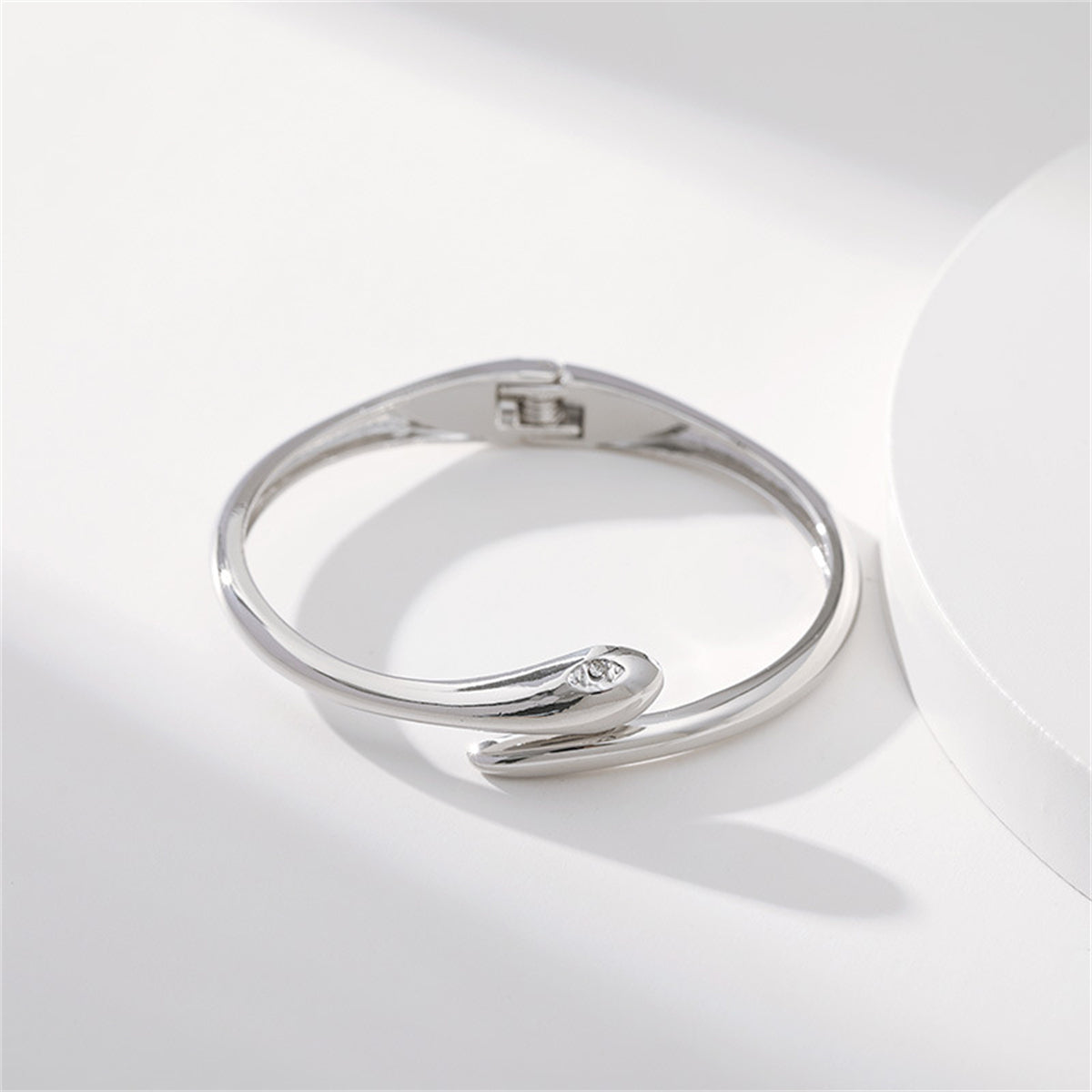 Cubic Zirconia & Silver-Plated Snake Bypass Bangle