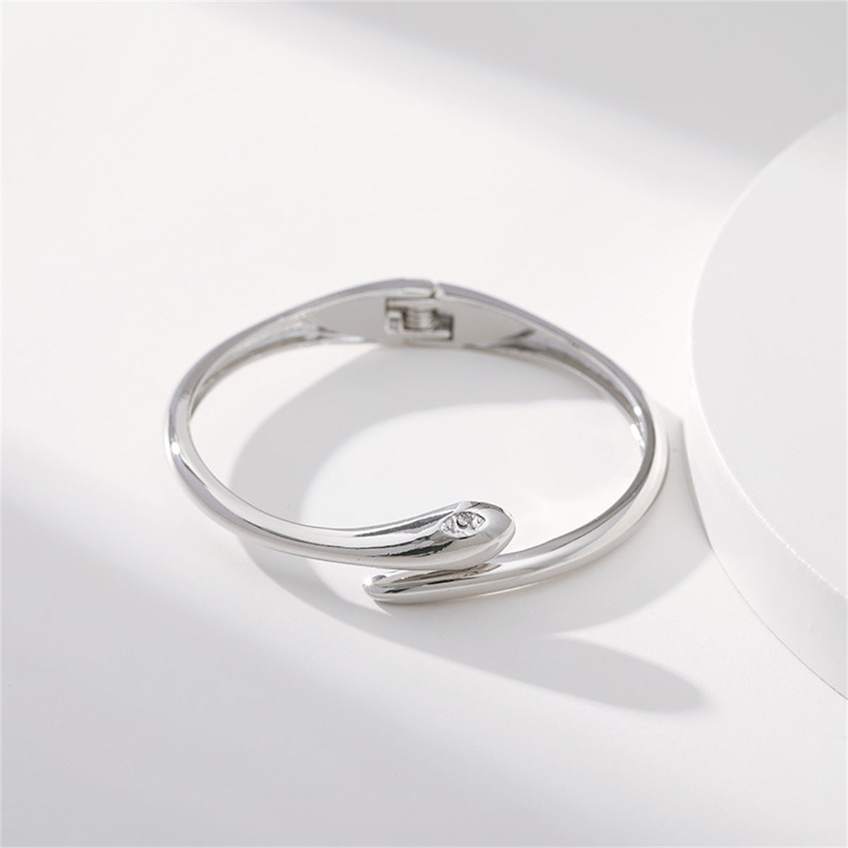 Cubic Zirconia and Silver-Plated Snake Bypass Bangle, silver bangle bracelet, elegant gift for her, detail close-up
