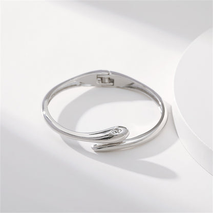 Cubic Zirconia and Silver-Plated Snake Bypass Bangle, silver bangle bracelet, elegant gift for her, detail close-up