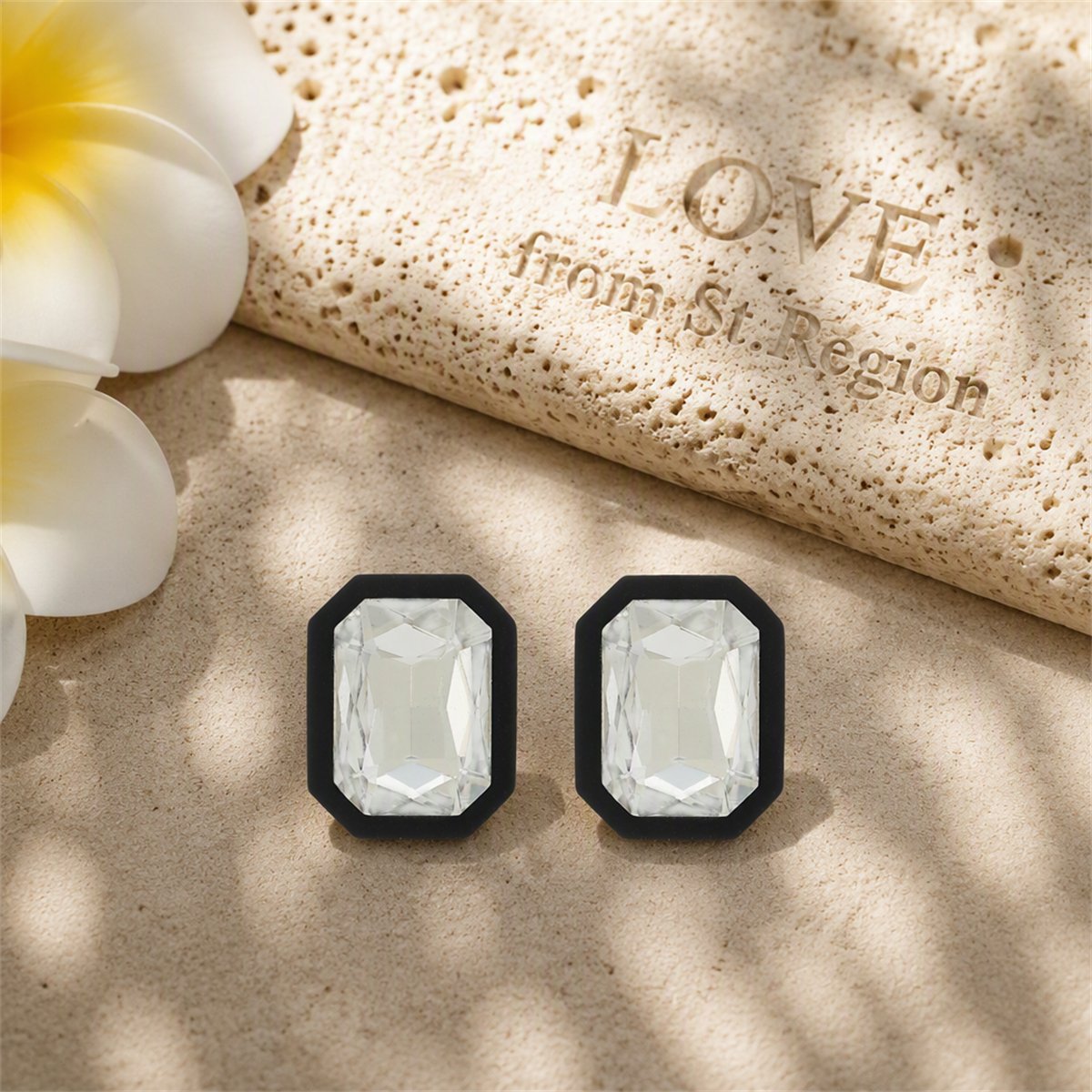 Black and Crystal Rectangle Stud Earrings, stud earrings for women, elegant gift for her, lifestyle look
