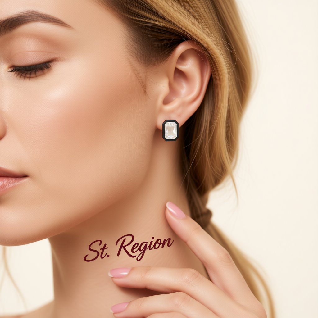 Black and Crystal Rectangle Stud Earrings, stud earrings for women, elegant gift for her, styled look