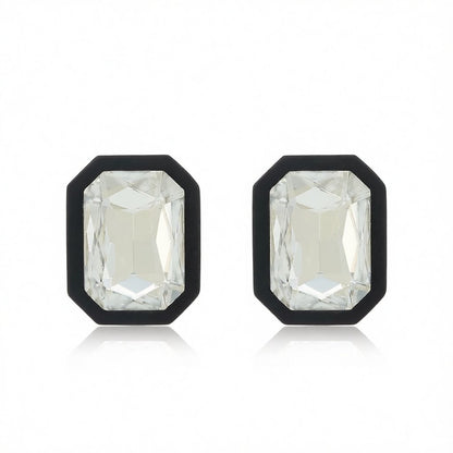 Black and Crystal Rectangle Stud Earrings, stud earrings for women, elegant gift for her, side view