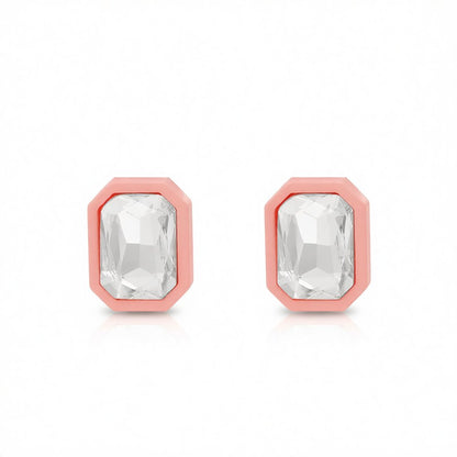 Crystal and Pink Rectangle Stud Earrings, stud earrings for women, elegant gift for her, side view