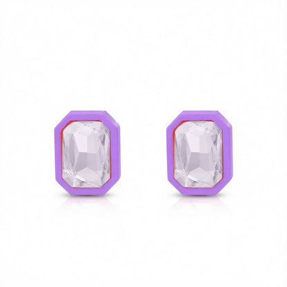 Purple and Crystal Rectangle Stud Earrings, cubic zirconia stud earrings for women, vintage-inspired design, side view