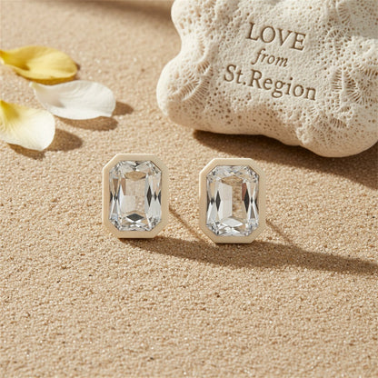 Crystal and White Rectangle Stud Earrings, stud earrings for women, botanical inspired, lifestyle look