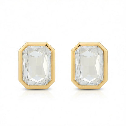 Crystal and White Rectangle Stud Earrings, stud earrings for women, botanical inspired, side view