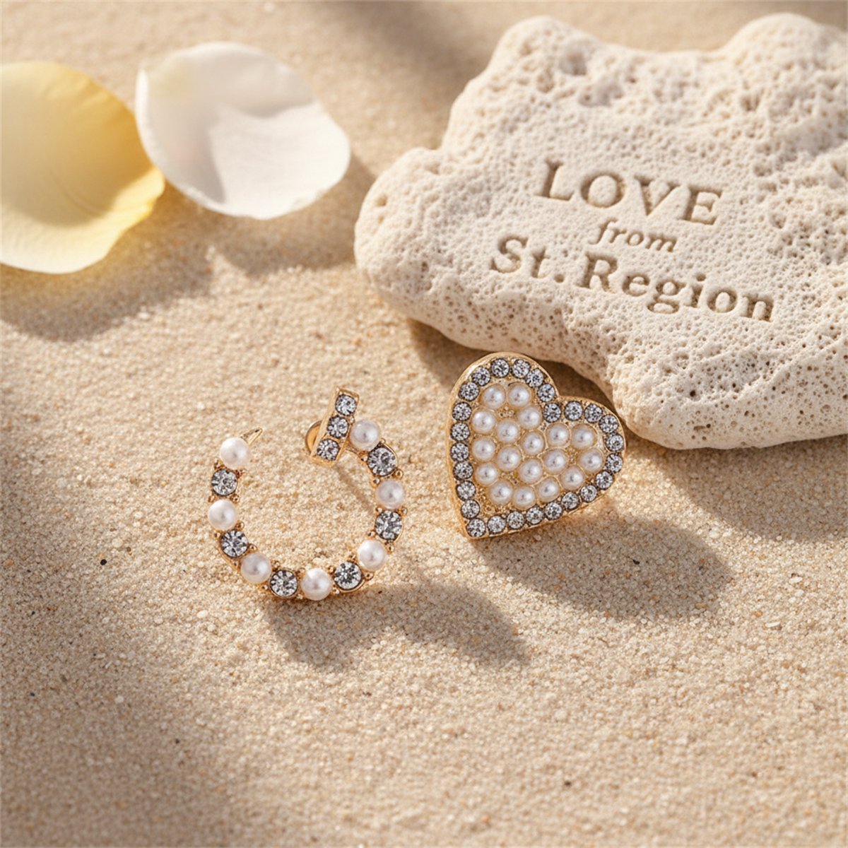 Cubic Zirconia and Pearl 18K Gold-Plated Heart Stud Earring, gold stud earrings for women, lifestyle look
