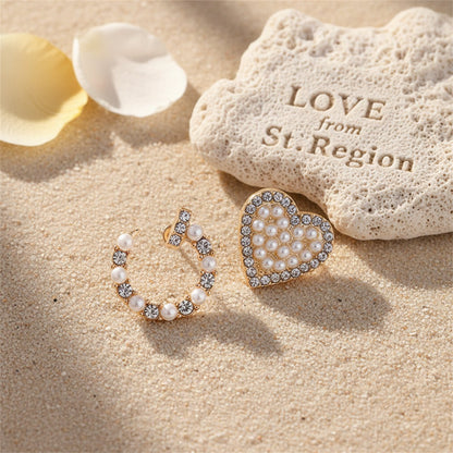 Cubic Zirconia and Pearl 18K Gold-Plated Heart Stud Earring, gold stud earrings for women, lifestyle look