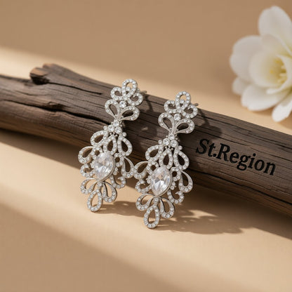 Cubic Zirconia and Crystal Botanical Drop Earrings, drop earrings for women, everyday style, front view