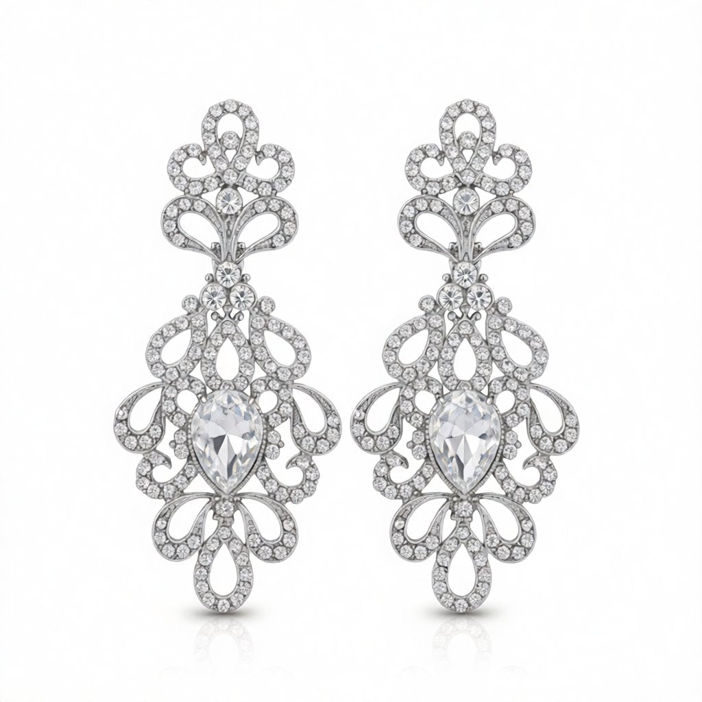 Cubic Zirconia and Crystal Botanical Drop Earrings, drop earrings for women, everyday style, side view