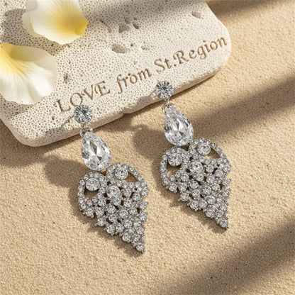 Cubic Zirconia and Crystal Openwork Heart Pear-Cut Drop Earrings, drop earrings for women, lifestyle look
