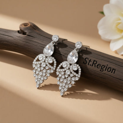 Cubic Zirconia and Crystal Openwork Heart Pear-Cut Drop Earrings, drop earrings for women, front view