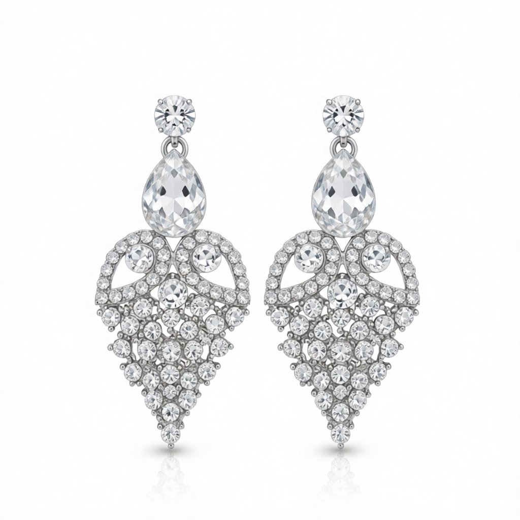 Cubic Zirconia and Crystal Openwork Heart Pear-Cut Drop Earrings, drop earrings for women, side view