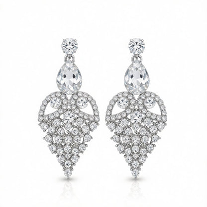 Cubic Zirconia and Crystal Openwork Heart Pear-Cut Drop Earrings, drop earrings for women, side view