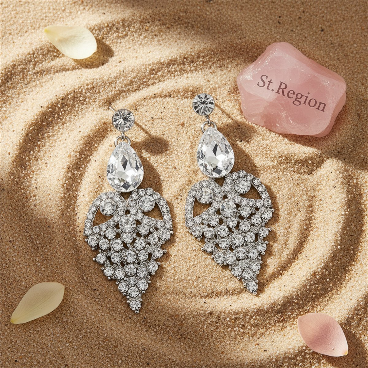 Cubic Zirconia and Crystal Openwork Heart Pear-Cut Drop Earrings, drop earrings for women, detail close-up